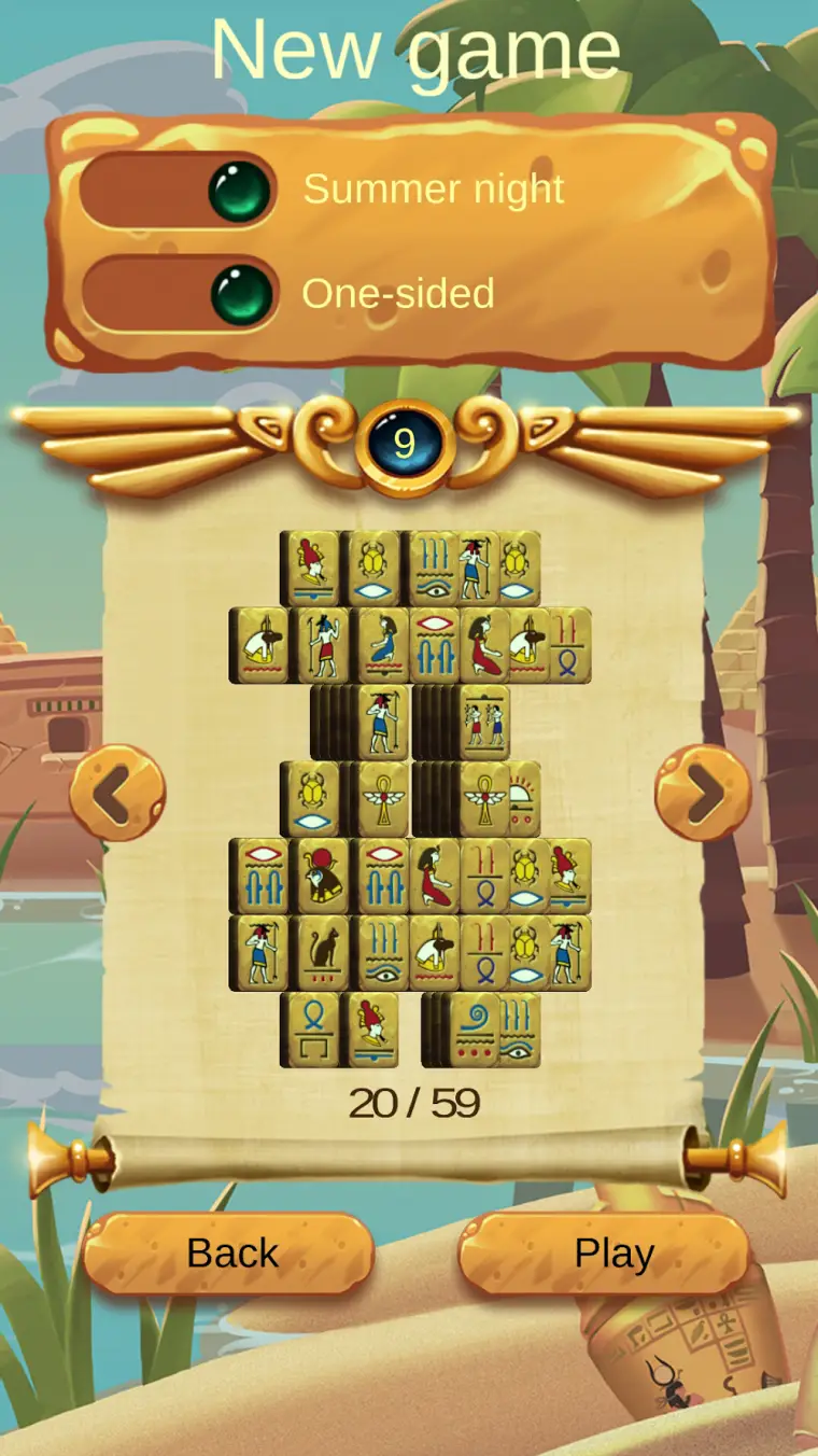 Tabuleiro de peças de face dupla no jogo Doubleside Mahjong Cleopatra 2